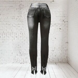 Designer Black skinny high waist Jeans cuff embellishments~Stretch 8-10